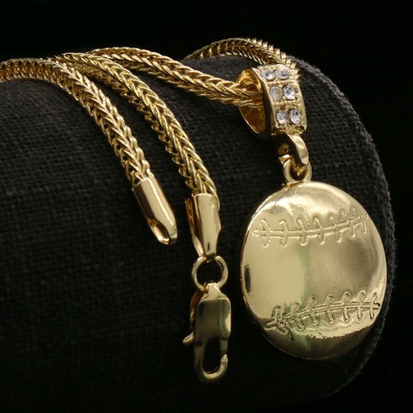14k Gold Baseball 24" Franco Chain + Pendant